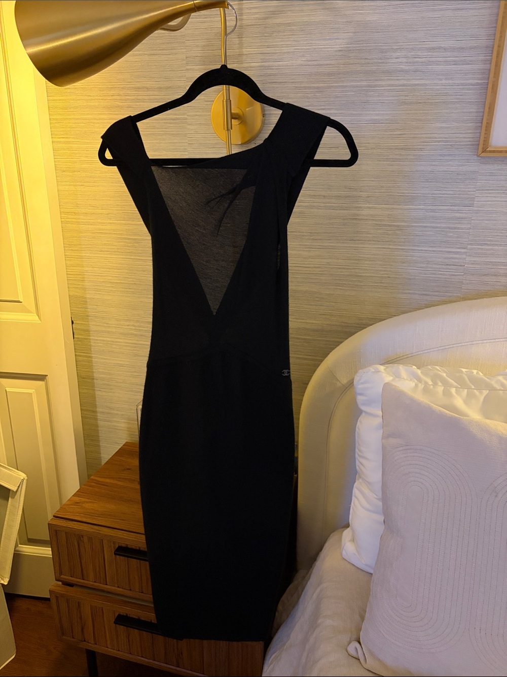 CHANEL Black Sleeveless V-Neck Midi Dress